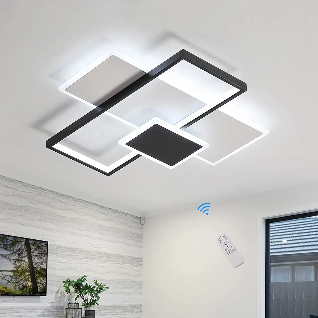 Lámpara de techo LED moderna, regulable (2700 K-6500 K) con control remoto, color blanco y negro, para dormitorio.