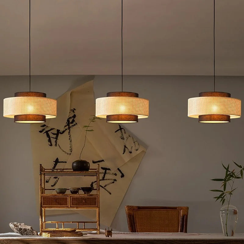 Lámparas colgantes modernas minimalistas tejidas de ratán, estilo bohemio, LED, hechas a mano, para dormitorio, restaurante, sala de estar, salón de té, estudio.