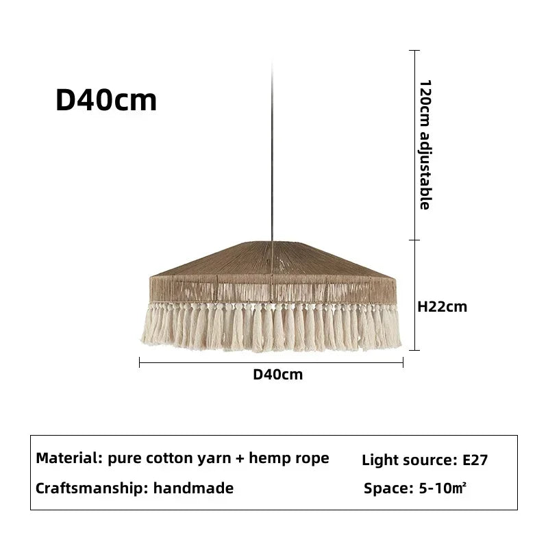 Lámpara colgante retro bohemia de cuerda de cáñamo nórdica, hecha a mano, para sala de estar, dormitorio, restaurante, decoración del hogar
