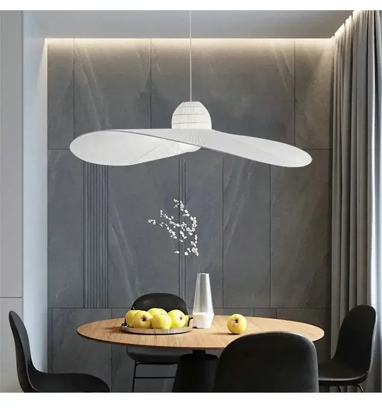 Lámpara colgante moderna con forma de sombrero de paja LED, diseño artístico, color blanco, para sala de estar, dormitorio, hogar, bar, decoración.