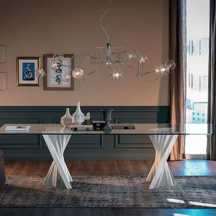Lámparas minimalistas para sala de estar, candelabros nórdicos modernos, creatividad artística, iluminación con alambre de hierro curvado de formas especiales.