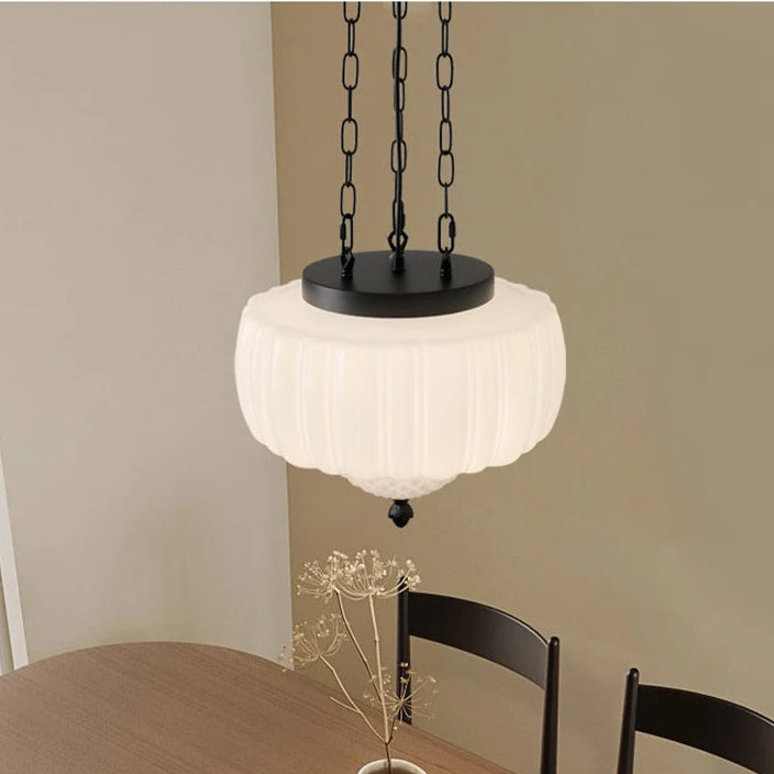 Lámpara colgante de cristal blanco lechoso medieval francés, moderna lámpara de techo americana para dormitorio, restaurante, sala de estar, lámpara colgante retro.