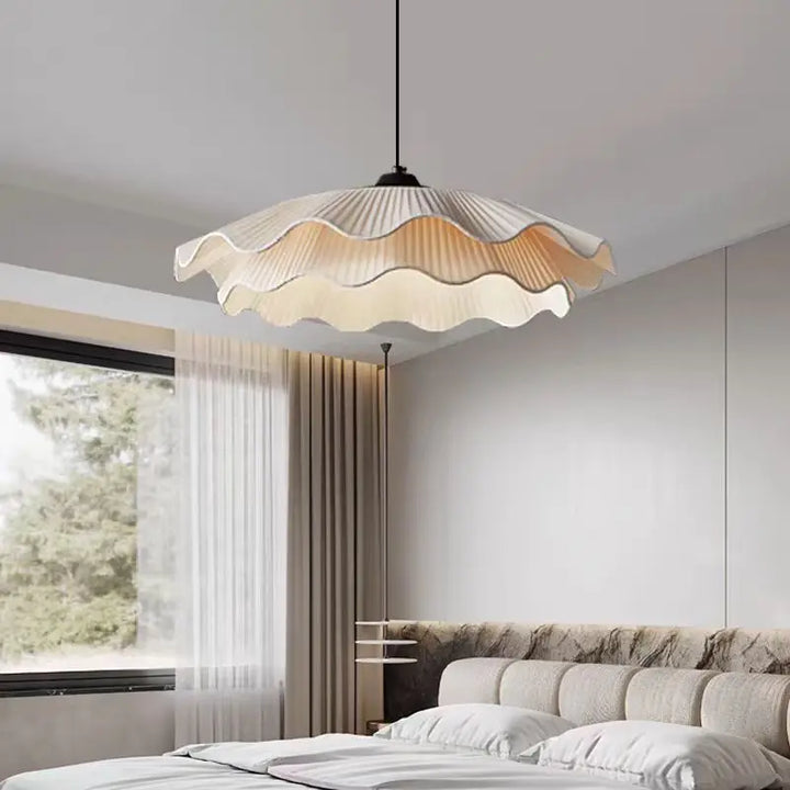 Lámpara colgante Arwen Fabric Wave, lámpara LED redonda blanca para comedor, diseño nórdico simple, estudio, arte wabi sabi, lámpara de dormitorio