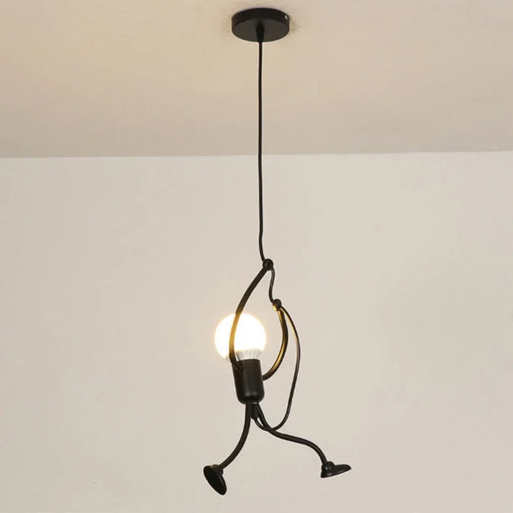 Lámpara de techo LED de estilo moderno con diseño de hombrecito de hierro vintage, para decoración del hogar, sala de estar, dormitorio infantil, color negro, E27