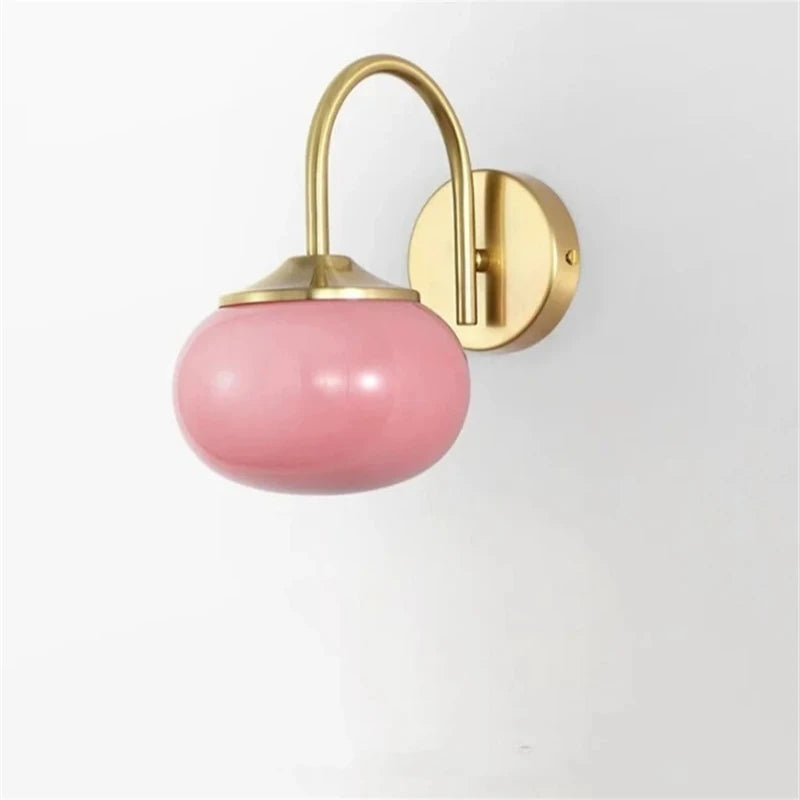 Lámpara de pared moderna con bola de cristal rosa y blanco color crema, elegante lámpara de pared para sala de estar, dormitorio, cocina y tienda.