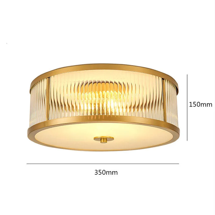 Lámpara de techo LED moderna minimalista redonda de cobre puro para dormitorio, sala de estar y comedor de American Seiko