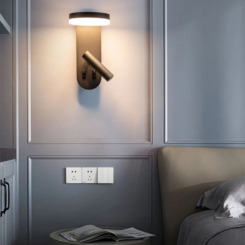 Lámpara de pared LED giratoria de acrílico, foco para dormitorio, hotel, decoración creativa personalizada, iluminación moderna, luces de pared para cabecera