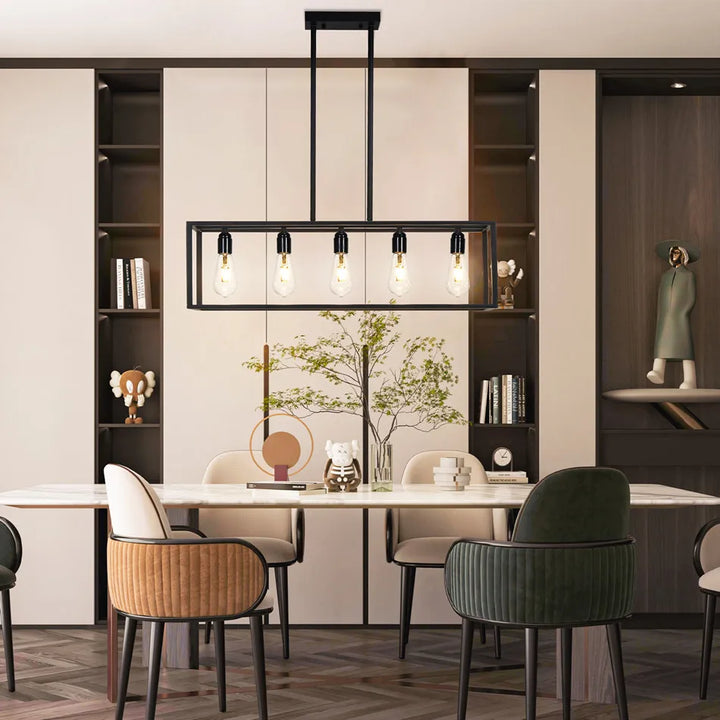 Lámpara de techo industrial Vrygle de 5 focos, color negro, para isla de cocina, lámpara colgante para sala de estar, pasillo y muebles de estilo rústico.