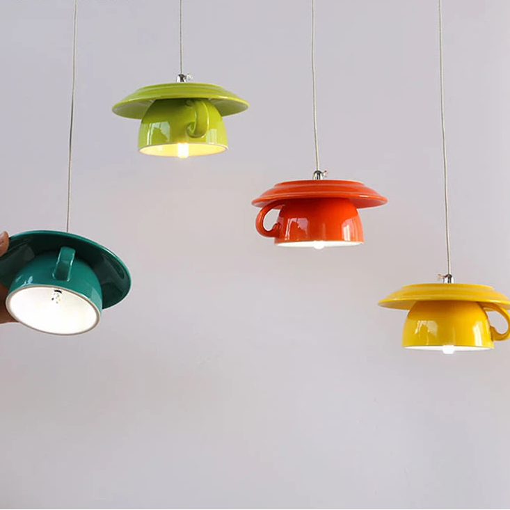 Lámpara colgante de cerámica con forma de taza, lámpara de techo moderna, lámpara colgante para cocina, comedor, bar, cafetería, decoración del hogar, accesorios de iluminación LED.
