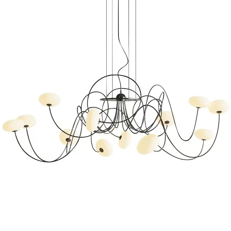 Lámparas minimalistas para sala de estar, candelabros nórdicos modernos, creatividad artística, iluminación con alambre de hierro curvado de formas especiales.