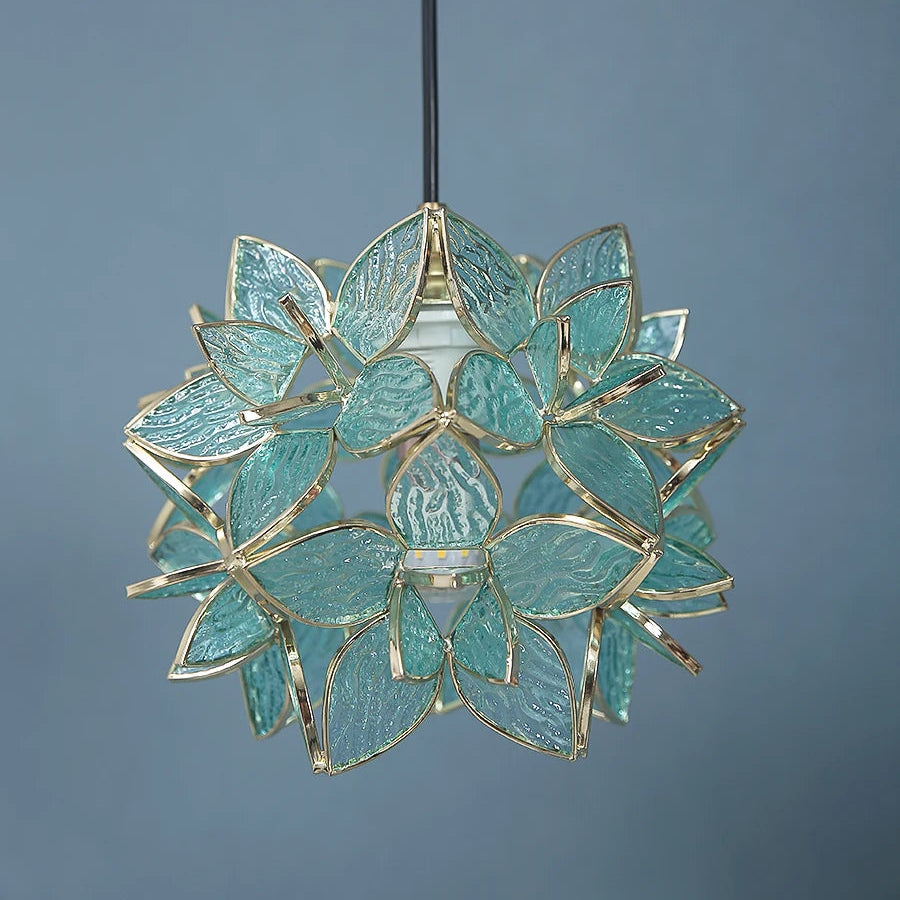 Lámpara colgante nórdica de cobre con forma de flor para dormitorio, comedor, sala de estar, luz colgante LED de cristal, luminaria para cocina, lámpara colgante, accesorios