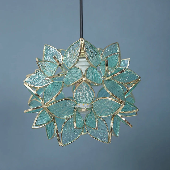 Lámpara colgante nórdica de cobre con forma de flor para dormitorio, comedor, sala de estar, luz colgante LED de cristal, luminaria para cocina, lámpara colgante, accesorios