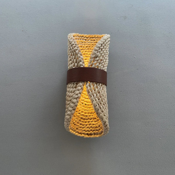 Lámpara de pared de tejido de ratán retro, lámpara de pared japonesa para dormitorio, lámpara de pared para decoración de interiores estilo campestre pastoral.