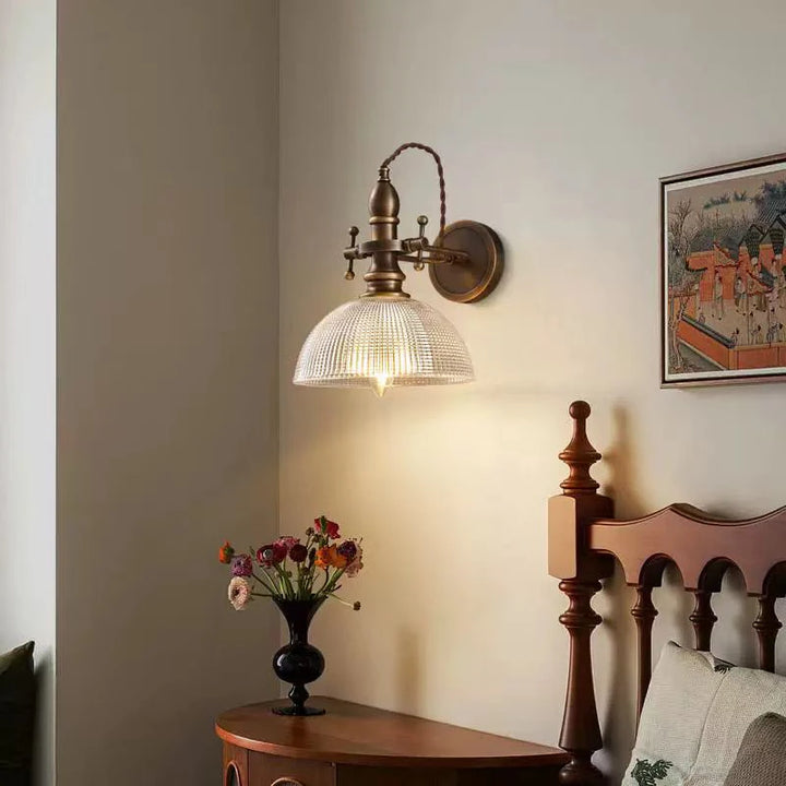 Lámpara de pared retro estilo americano, cobre antiguo, vidrio blanco transparente, bombilla E14 para dormitorio, sala de estar, hotel.