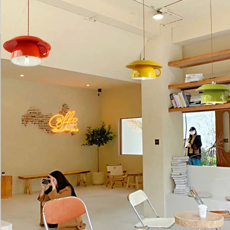 Lámpara colgante de cerámica con forma de taza, lámpara de techo moderna, lámpara colgante para cocina, comedor, bar, cafetería, decoración del hogar, accesorios de iluminación LED.