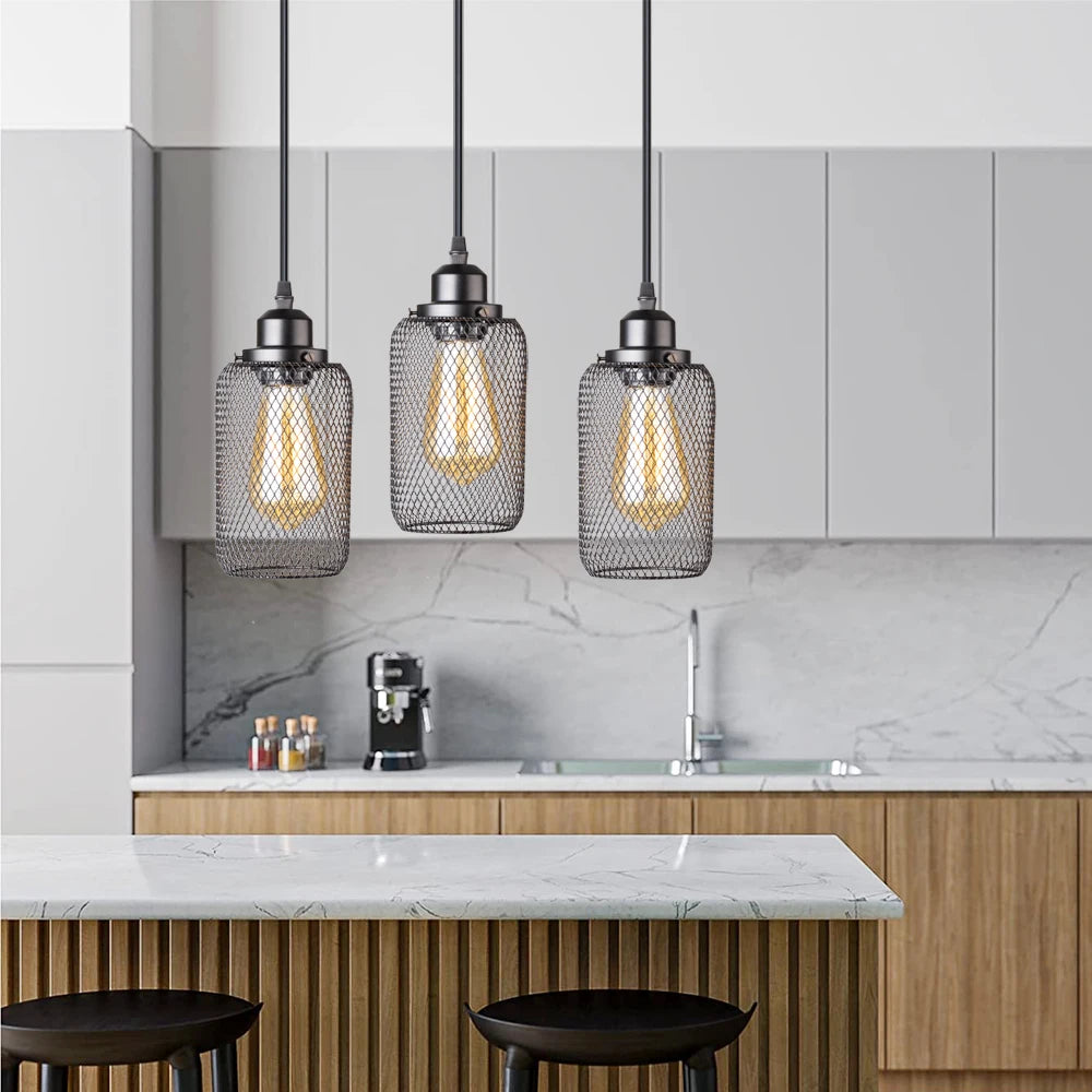 Lámpara colgante minimalista vintage negra con forma de jaula para cafetería, bar, ventana o loft, estilo múltiple, para decoración de interiores, E27