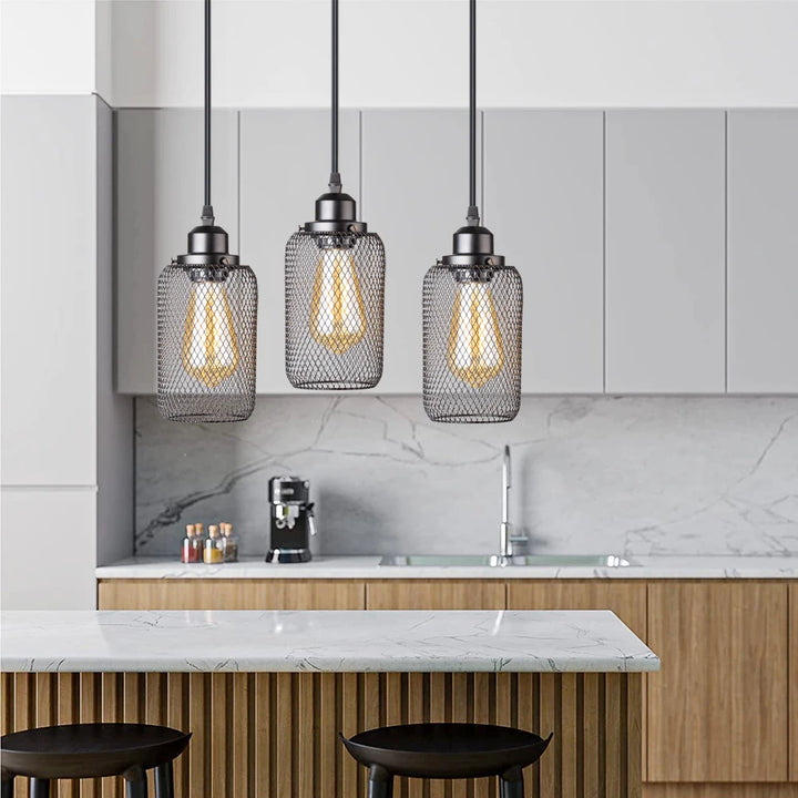 Lámpara colgante minimalista vintage negra con forma de jaula para cafetería, bar, ventana o loft, estilo múltiple, para decoración de interiores, E27