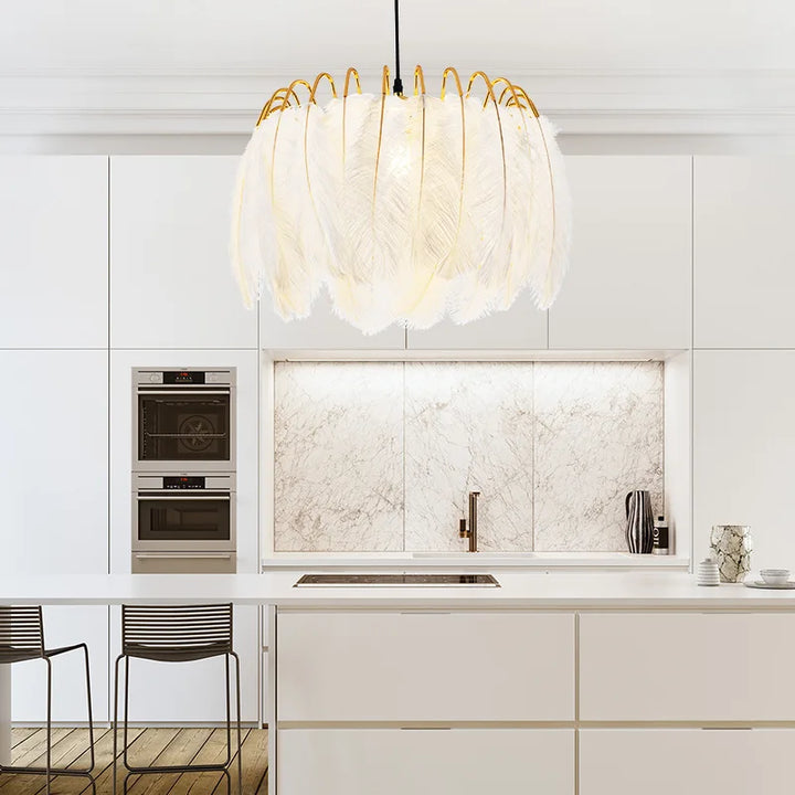 Lámpara de techo nórdica sencilla con plumas de avestruz, decoración creativa, lámpara de techo para comedor, dormitorio, sala de estar, lámpara comercial