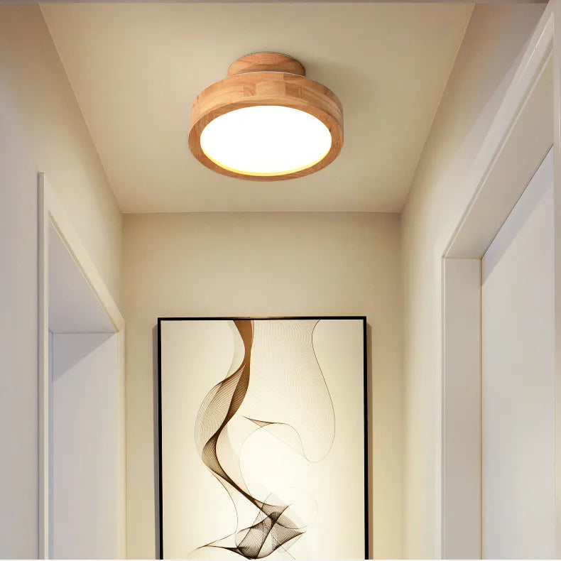 Lámpara de techo circular de madera maciza nórdica para pasillo, entrada, dormitorio, baño, sala de estar, decoración, iluminación LED