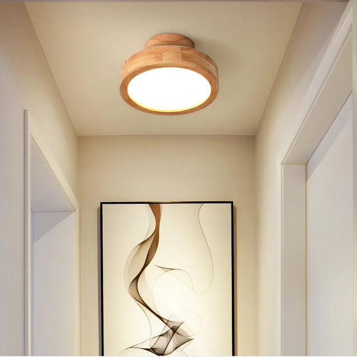 Lámpara de techo circular de madera maciza nórdica para pasillo, entrada, dormitorio, baño, sala de estar, decoración, iluminación LED