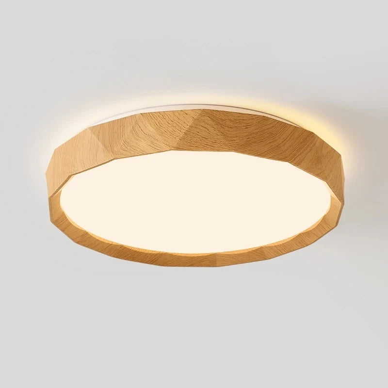 Lámpara de techo nórdica de color nogal, retro y minimalista, circular y minimalista, con protección ocular para dormitorio.
