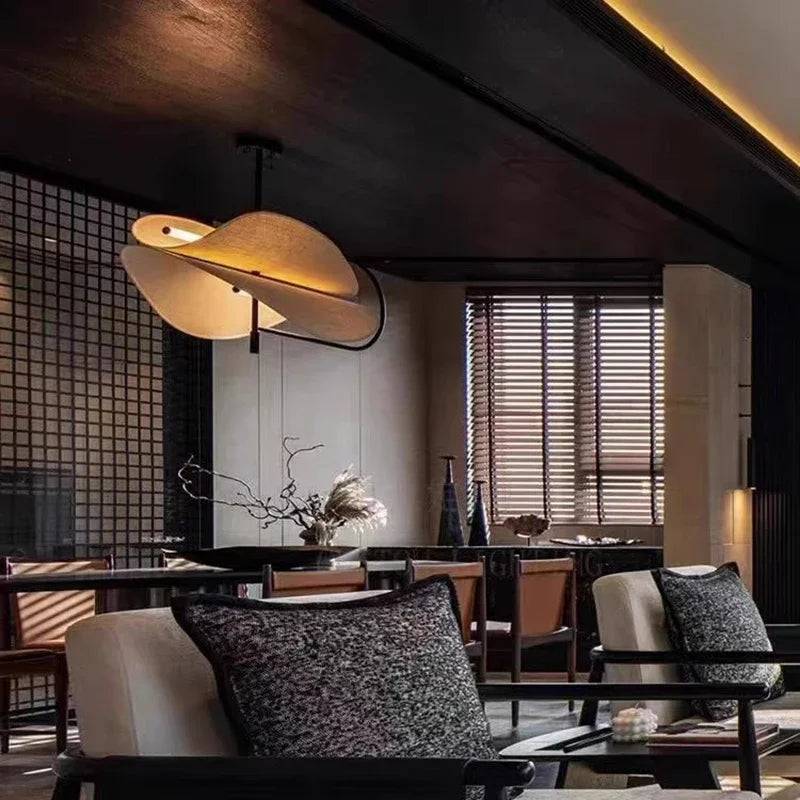 Lámpara de araña LED de tela nórdica para sala de estar, comedor, dormitorio, decoración del hogar, lámpara colgante, accesorios de iluminación interior, estilo japonés moderno.