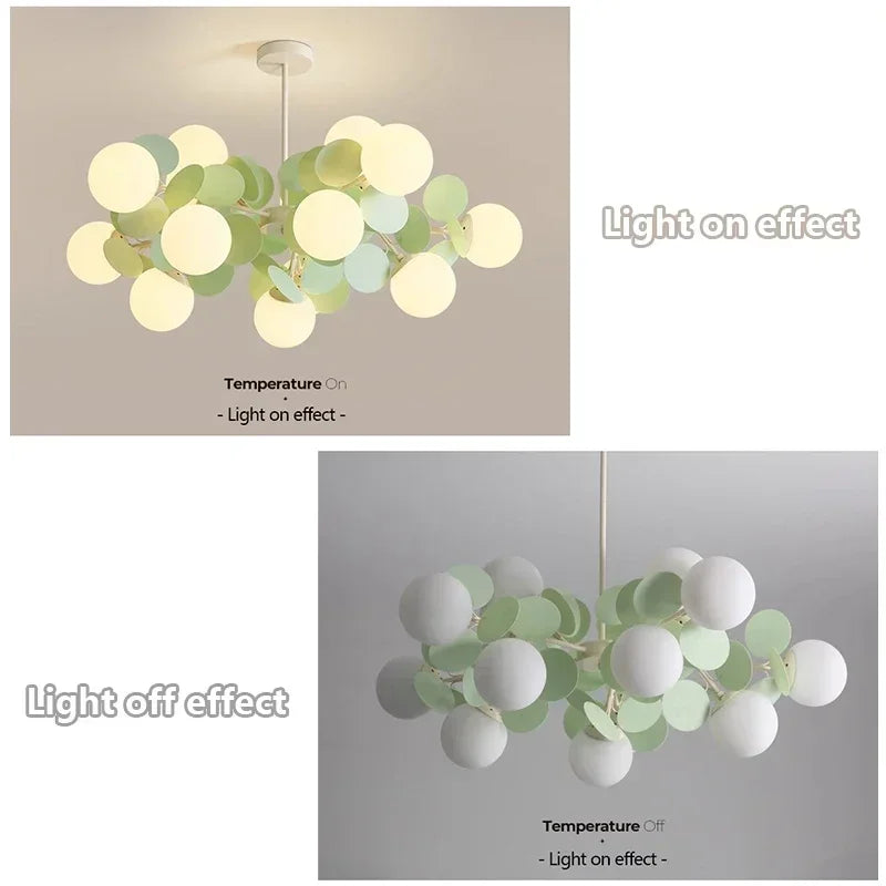 Lámpara de araña de estilo francés cálido con forma de molécula de frijol mágico verde, lámpara colgante LED para dormitorio, sala de estar, comedor, iluminación del hogar.