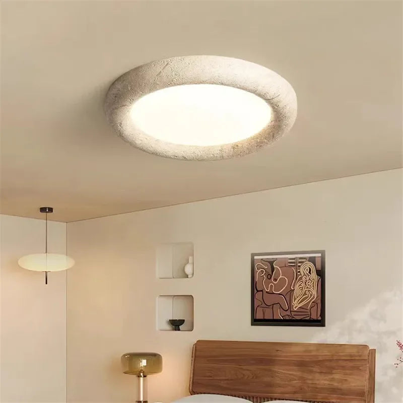 Lámpara de techo de travertino amarillo nórdico, luz LED redonda, lámpara de piedra wabi sabi para sala de estar, restaurante, dormitorio, pasillo, decoración.