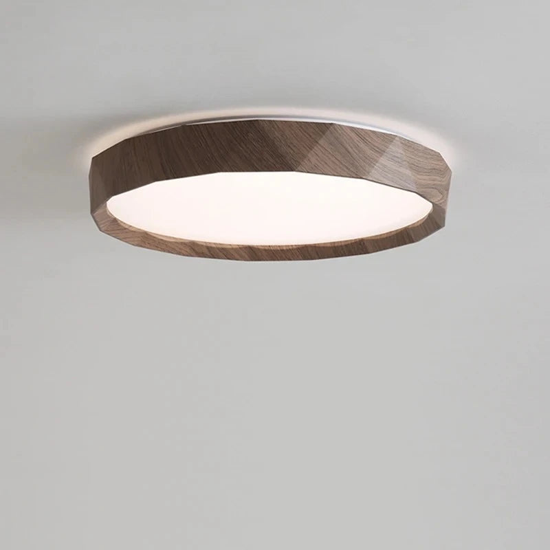 Lámpara de techo nórdica de color nogal, retro y minimalista, circular y minimalista, con protección ocular para dormitorio.