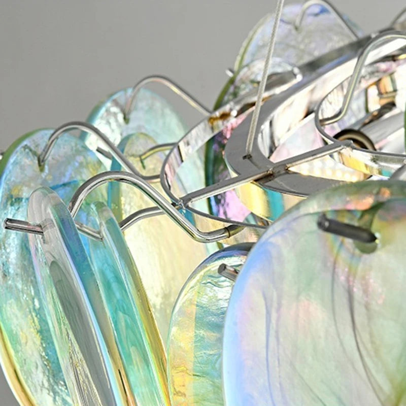 Lámpara de araña de cristal rosa de Murano, estilo francés de lujo, redonda, decorativa, con colgante de cristal colorido para dormitorio de villa o sala de estar.