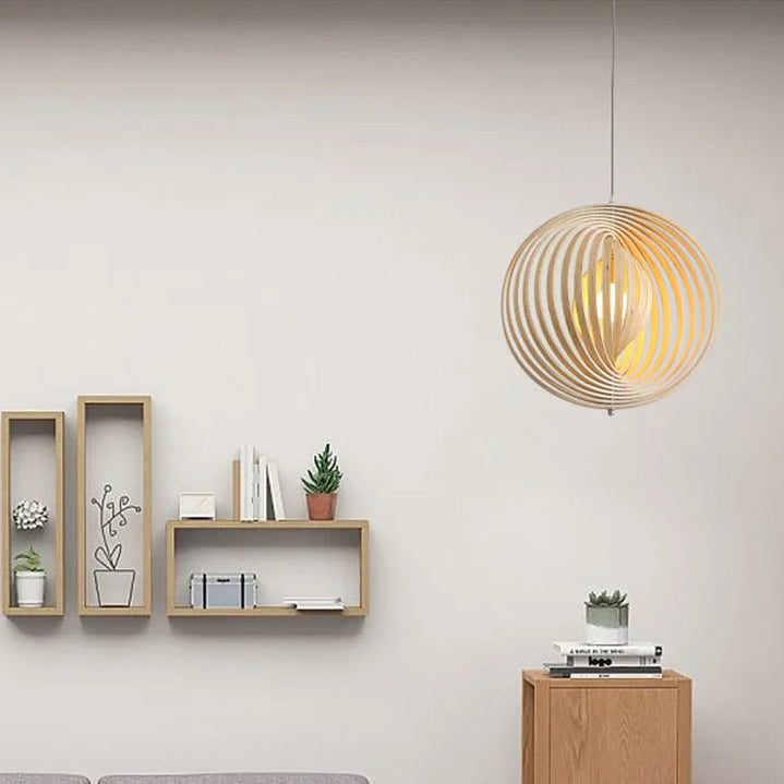 Lámparas colgantes LED circulares giratorias de madera Wabi-sabi para balcón, sala de estar, dormitorio, decoración del hogar, accesorio de iluminación.