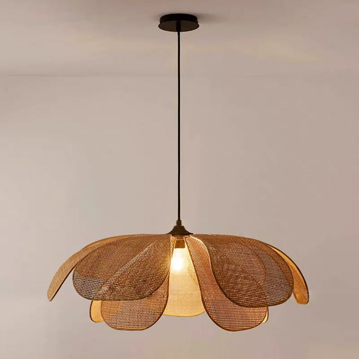 Lámpara colgante de flores de ratán, lámpara de techo tejida de ratán, lámpara colgante bohemia para sala de estar, comedor, decoración del hogar