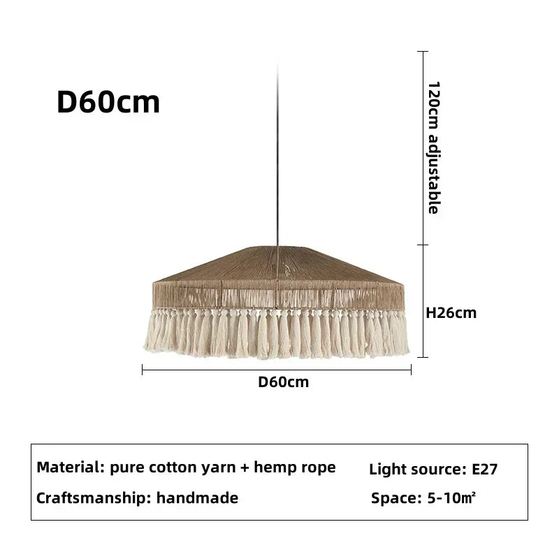 Lámpara colgante retro bohemia de cuerda de cáñamo nórdica, hecha a mano, para sala de estar, dormitorio, restaurante, decoración del hogar