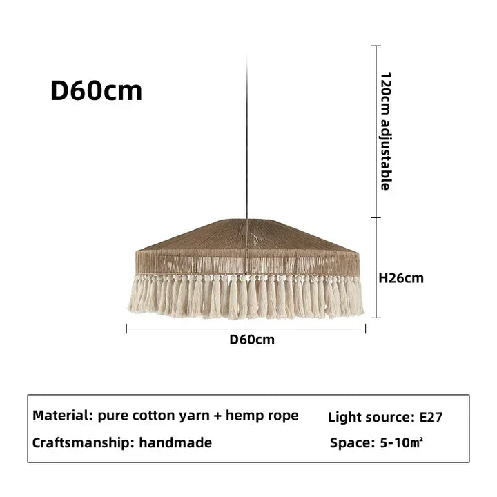 Lámpara colgante retro bohemia de cuerda de cáñamo nórdica, hecha a mano, para sala de estar, dormitorio, restaurante, decoración del hogar