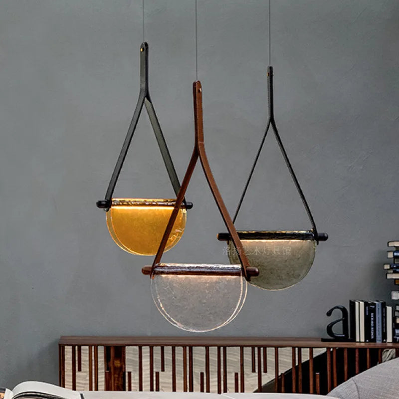 Lámpara de araña moderna y creativa para restaurante, estilo nórdico, para dormitorio, sala de estar, hotel, villa, lámpara de araña de cristal y cuero.