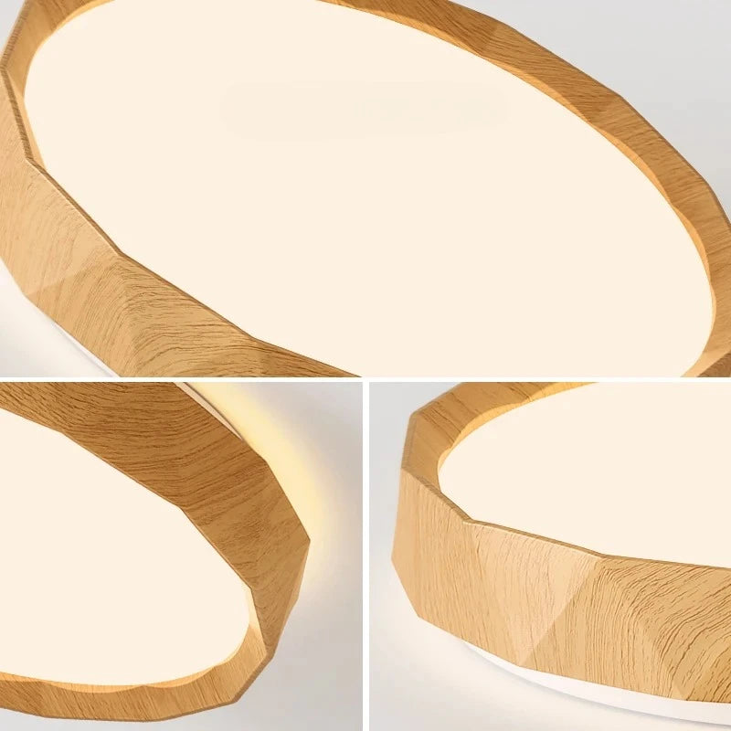 Lámpara de techo nórdica de color nogal, retro y minimalista, circular y minimalista, con protección ocular para dormitorio.