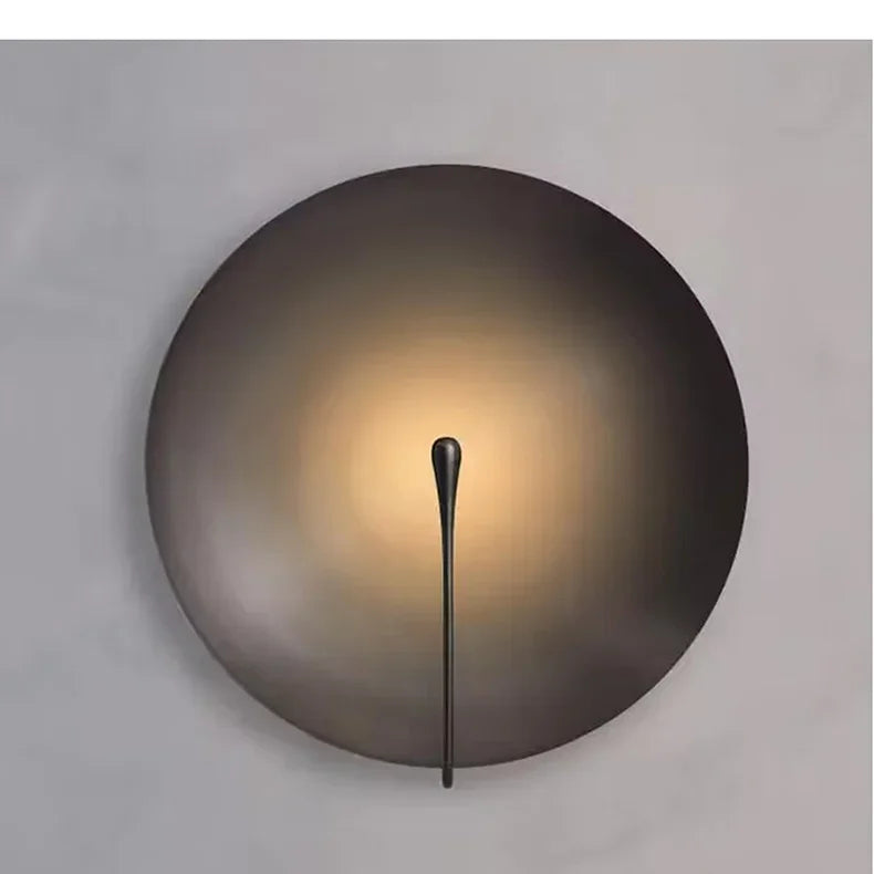 Lámpara de pared artística moderna minimalista retro redonda de acero inoxidable, lámpara decorativa creativa para sala de estar, estudio, dormitorio, paredes