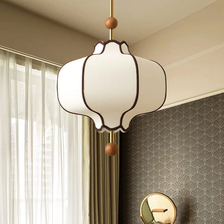 Lámpara colgante de tela retro japonesa circular LED para comedor, mesa, apartamento, iluminación esférica de madera E27.