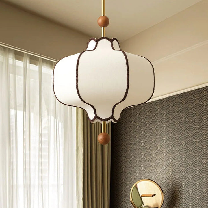 Lámpara colgante de tela retro japonesa circular LED para comedor, mesa, apartamento, iluminación esférica de madera E27.