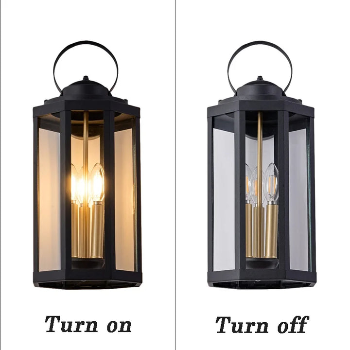 Lámpara de pared para exteriores, impermeable, base E12, pantalla de vidrio vintage, aluminio, para pasillo, patio, puerta, balcón, decoración.