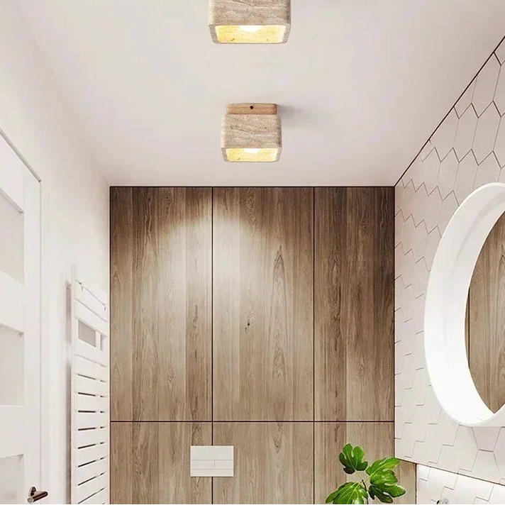 Lámpara de techo Luma estilo Wabi-sabi de travertino amarillo para dormitorio, sala de estar, lámpara de techo, lámpara de pasillo con viento silencioso y sorpresa