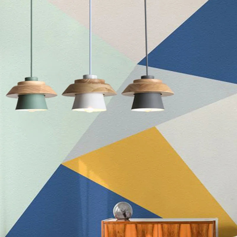 Lámparas colgantes nórdicas de madera para restaurantes, bares, dormitorios y balcones. Iluminación decorativa con diseño de macarrones.