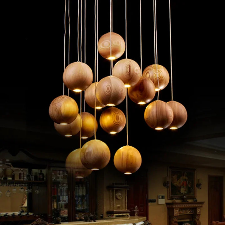 Lámpara colgante de madera maciza de diseñador, lámpara colgante creativa de arte para cocina, restaurante, nueva lámpara colgante de madera para hotel chino, barra de bolas, iluminación LED