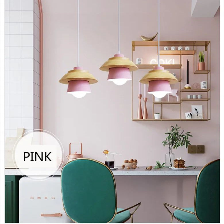 Lámparas colgantes nórdicas de madera para restaurantes, bares, dormitorios y balcones. Iluminación decorativa con diseño de macarrones.