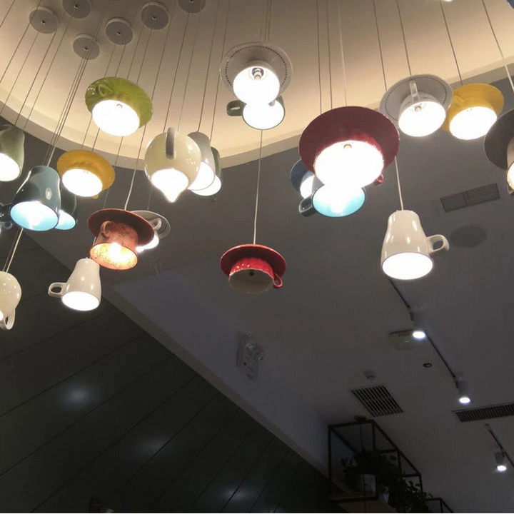 Lámpara colgante de cerámica con forma de taza, lámpara de techo moderna, lámpara colgante para cocina, comedor, bar, cafetería, decoración del hogar, accesorios de iluminación LED.