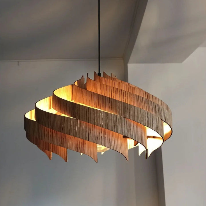 JOYINLED Lámpara colgante moderna de madera nórdica, lámpara colgante creativa en espiral para restaurante, lámpara de madera hecha a mano, iluminación interior