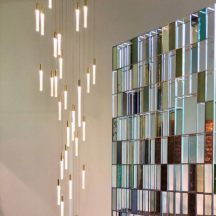 Lámpara de pilar LED moderna minimalista dorada, lámpara colgante para sala de estar, lámpara colgante para restaurante, lámpara de escalera larga