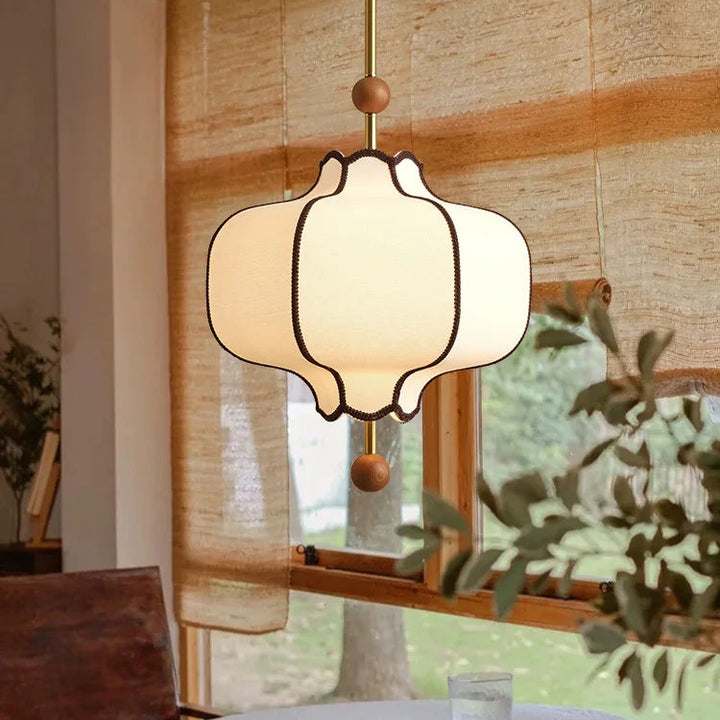 Lámpara colgante de tela retro japonesa circular LED para comedor, mesa, apartamento, iluminación esférica de madera E27.