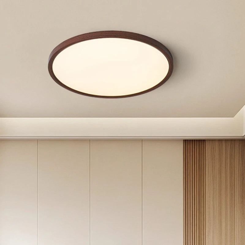 Lámpara de techo LED moderna circular ultrafina con veta de madera de nogal, luz decorativa para dormitorio, comedor, sala de estar, iluminación interior para el hogar.