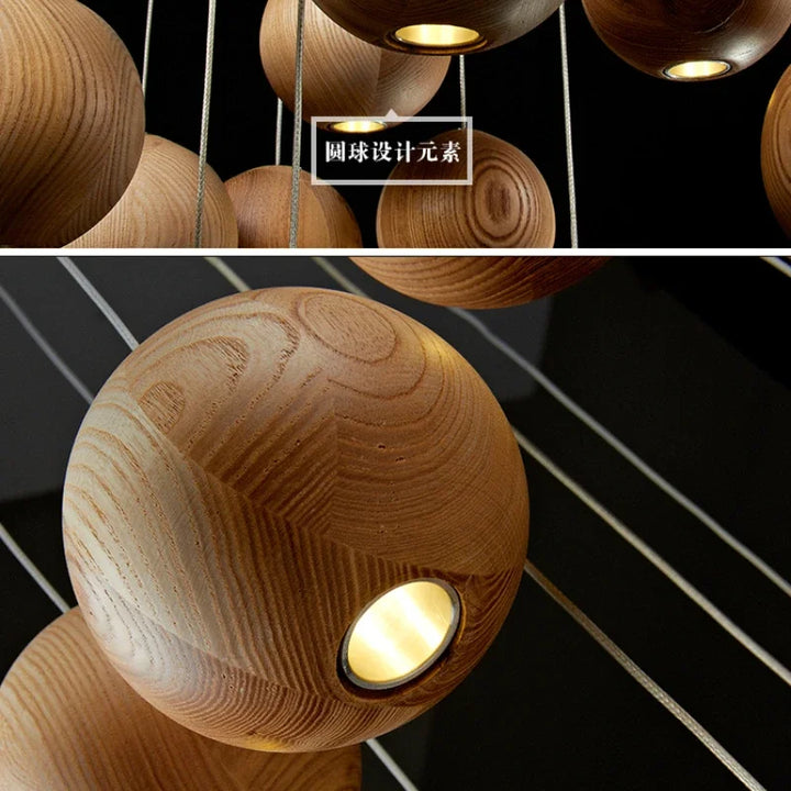 Lámpara colgante de madera maciza de diseñador, lámpara colgante creativa de arte para cocina, restaurante, nueva lámpara colgante de madera para hotel chino, barra de bolas, iluminación LED